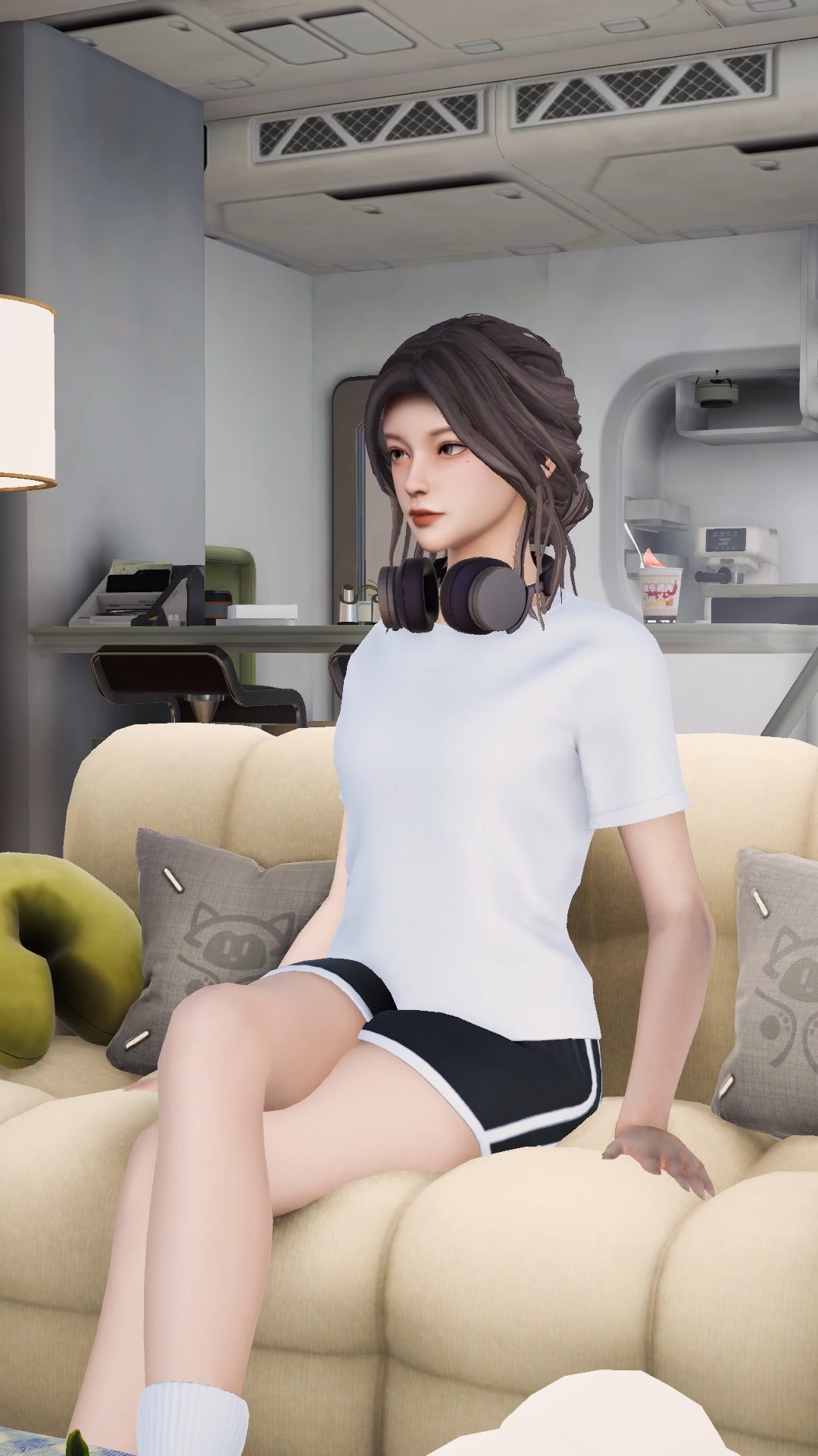 SoulLink 3D companion relaxing on a couch at home