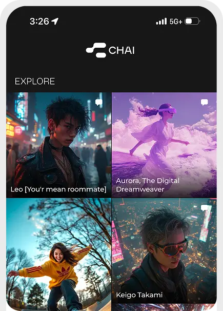 Chai app explore screen with characters