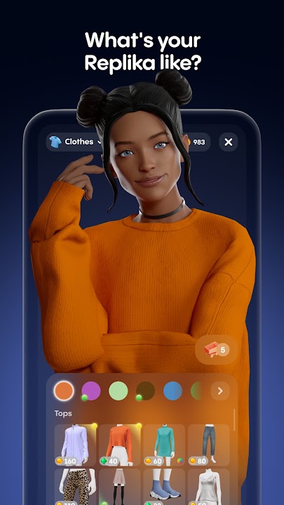 Replika app avatar customization screen