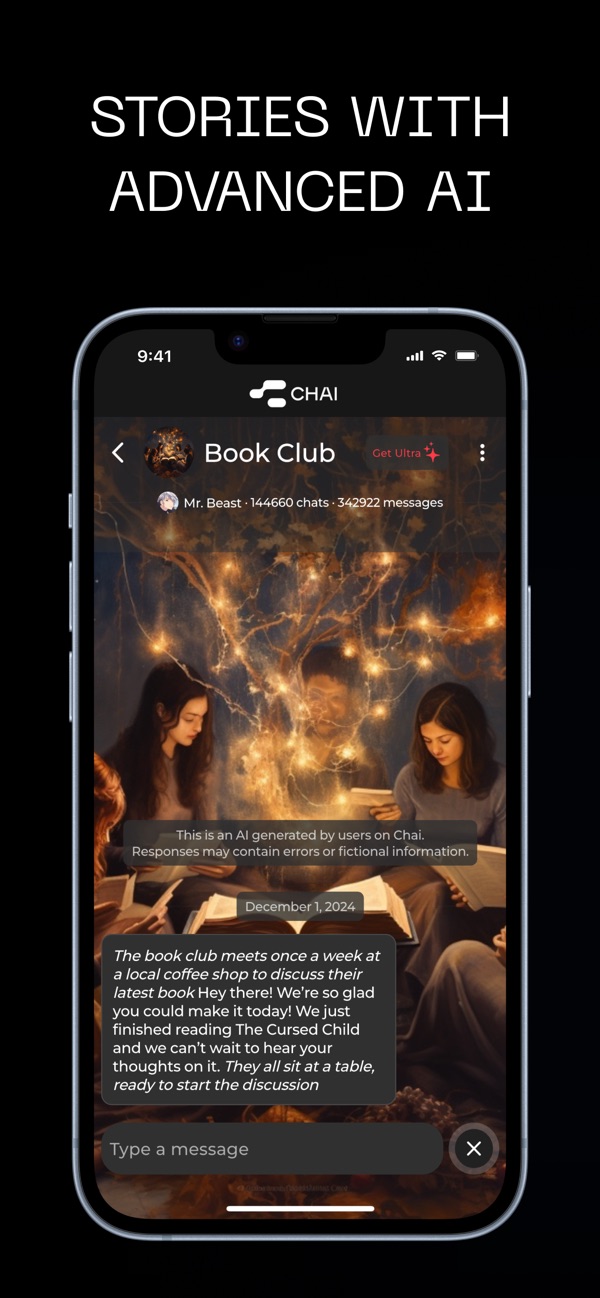 Chai App Store screenshot showing a Book Club story chat