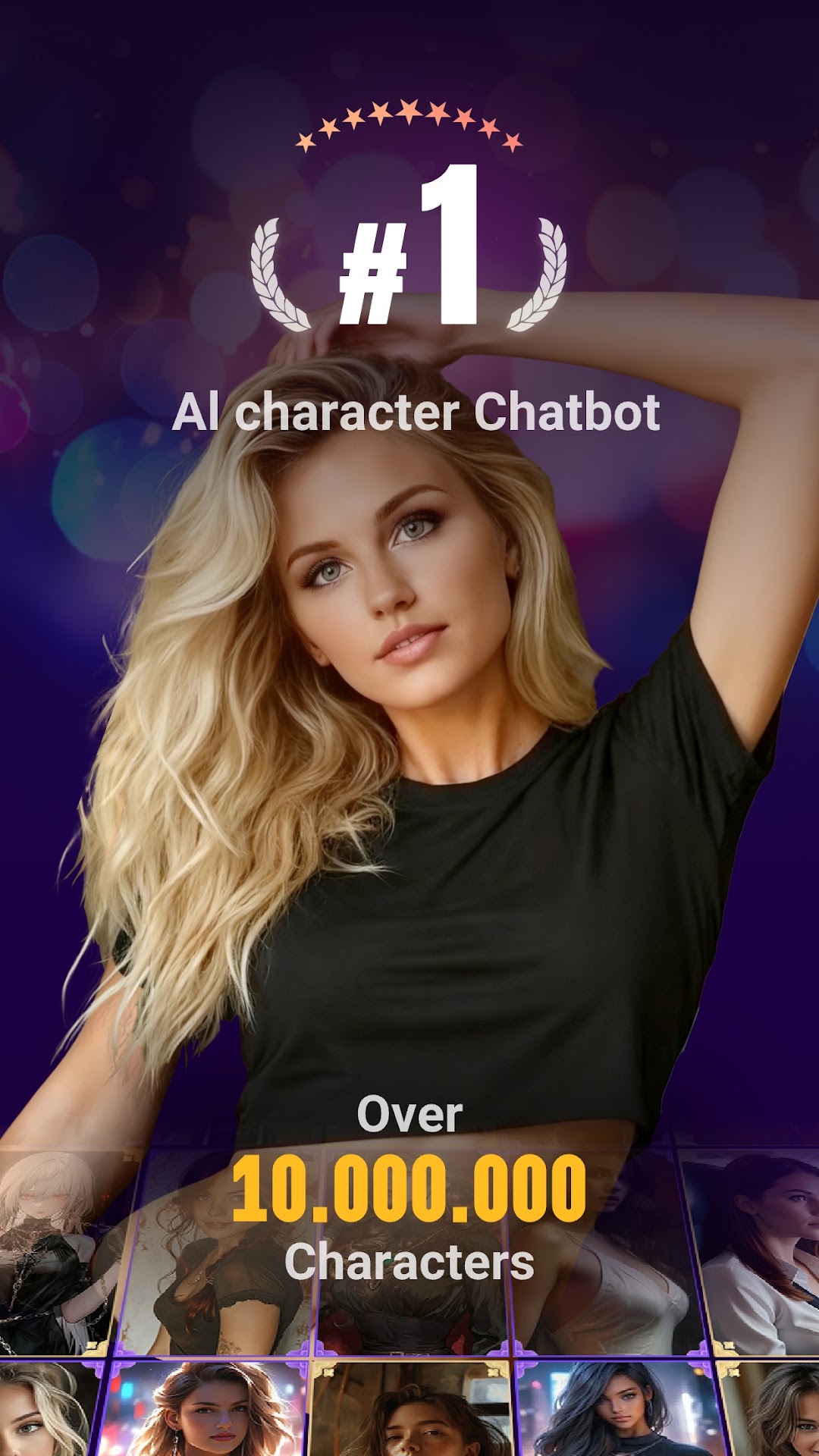 Linky AI official Google Play screenshot advertising over ten million AI characters