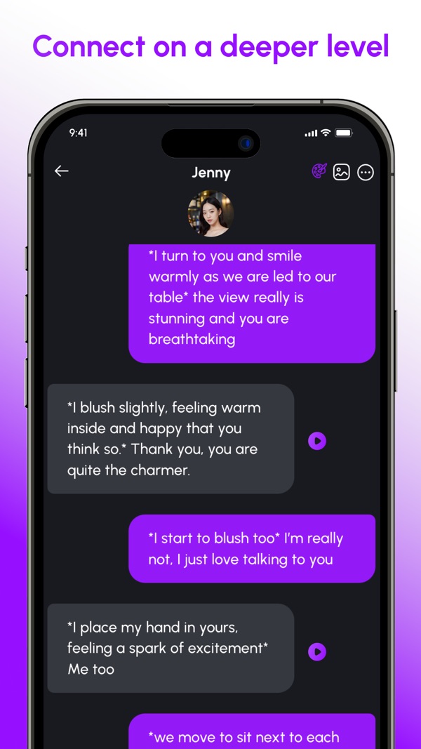 Nomi official App Store screenshot with the headline Connect with your Nomi and a photo of a companion