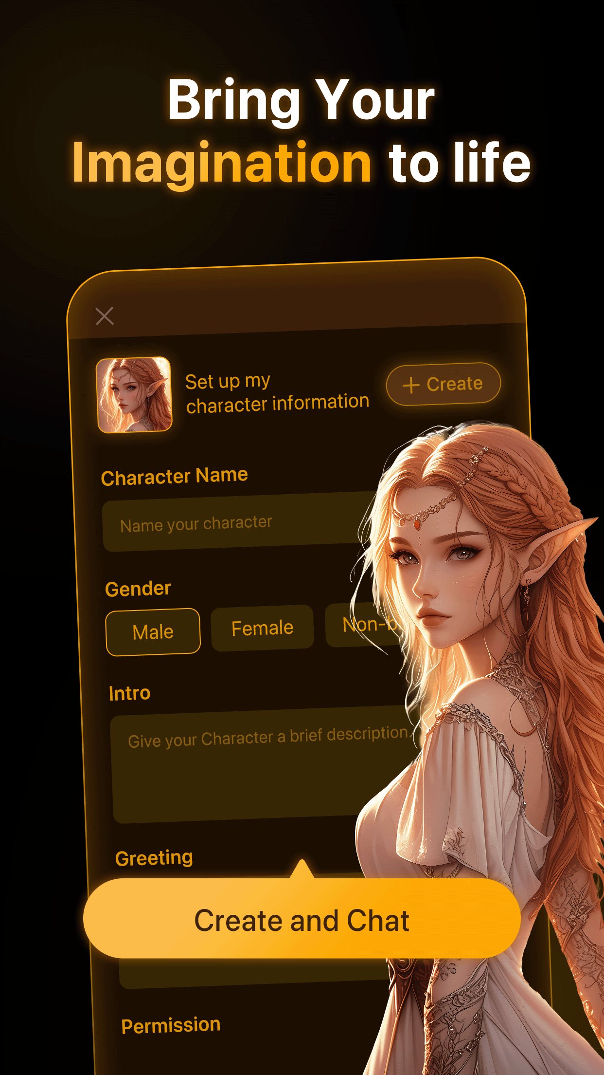 PolyBuzz App Store screenshot showing a romantic character chat