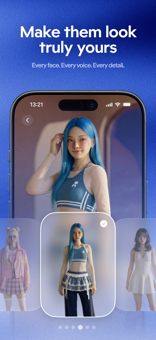 Official Replika App Store screenshot showing avatar customization options