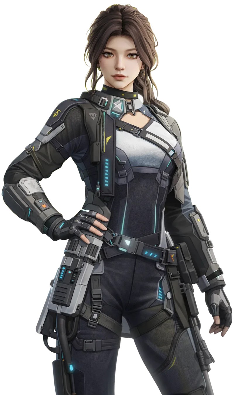SoulLink companion 4D in her Neo City outfit, shown as a full body 3D render